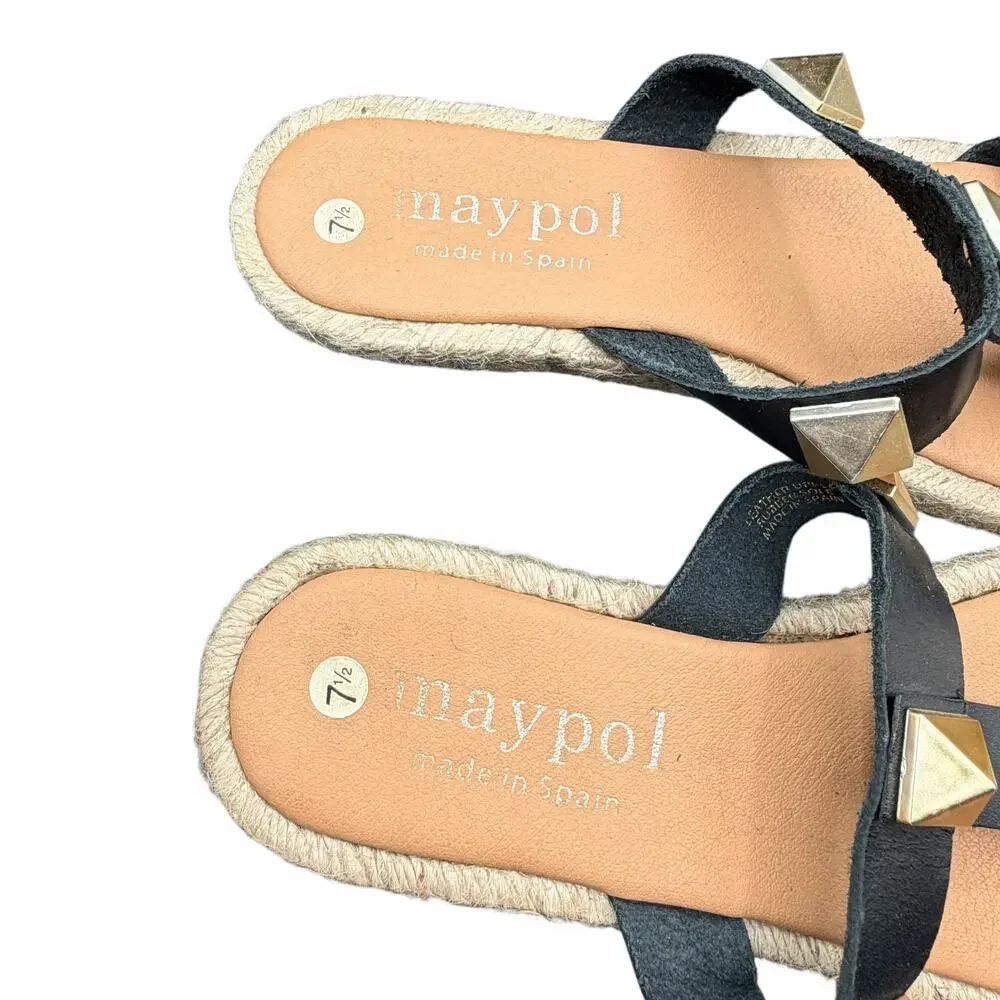 Maypol Studded Leather Espadrille Sandals Black Gold EU 38 US 7.5